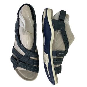 New! Earth Origins Sammie Round Toe Strappy Flat Navy Blue Suede Sandals Sz 8